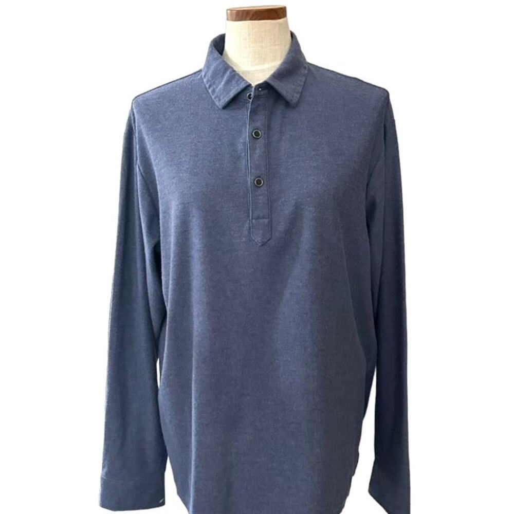 ROWM Dillards Long Sleeve Performance Golf Polo Men XL Dusty Blue Cotton Poly